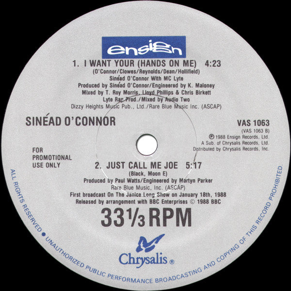 Sinéad O'Connor With M.C.Lyte* : I Want Your (Hands On Me) (12", Promo)