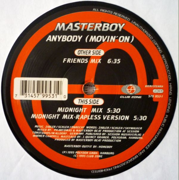 Masterboy : Anybody (Movin' On) (12", Maxi)