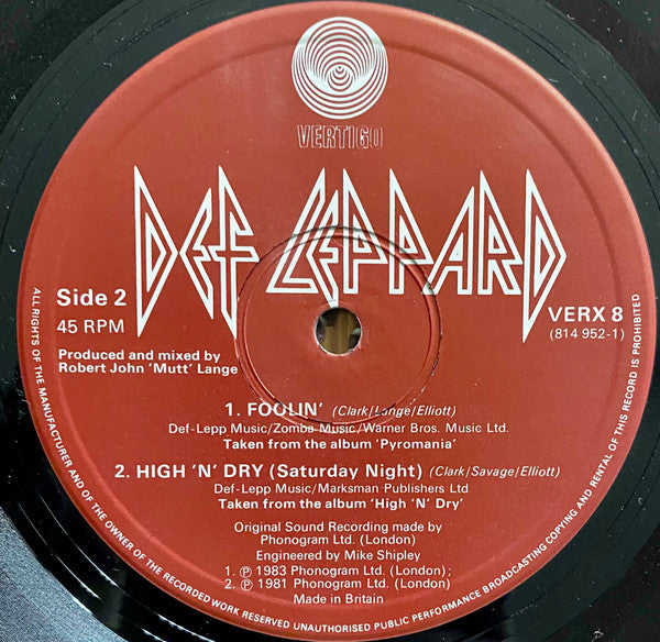 Def Leppard : Too Late For Love (12", Single)