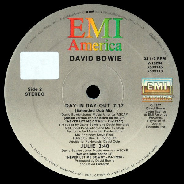 David Bowie : Day-In Day-Out (Extended Dance Mix) (12", Single)