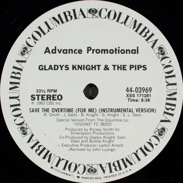 Gladys Knight & The Pips* : Save The Overtime (For Me) (12", Advance, Promo)