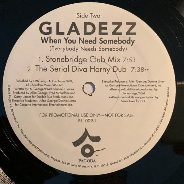 Gladezz : When You Need Somebody (Everybody Needs Somebody) (12", Promo)