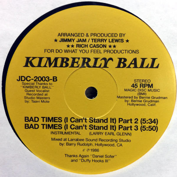 Captain Rapp / Kimberly Ball : Bad Times (I Can't Stand It) (12", RE)