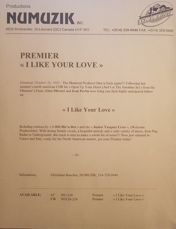 Premier (2) : I Like Your Love (12")