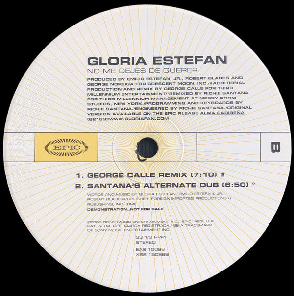 Gloria Estefan : No Me Dejes De Querer (12", Single, Promo)
