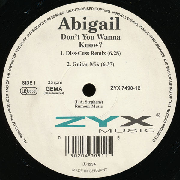 Abigail : Don't You Wanna Know? (12")