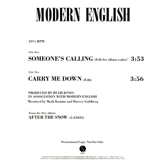 Modern English : Someone's Calling / Carry Me Down (12", Promo)