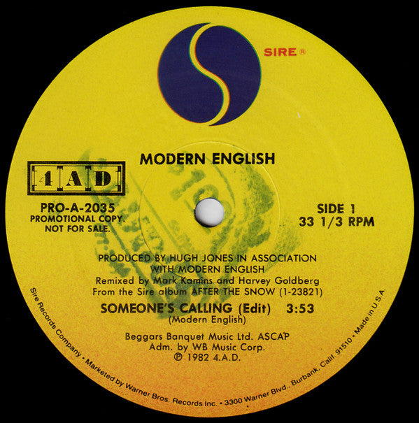 Modern English : Someone's Calling / Carry Me Down (12", Promo)