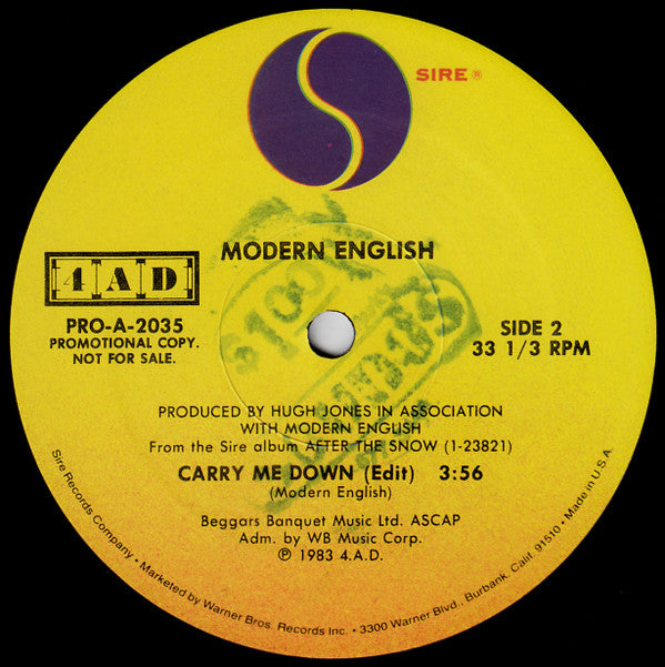 Modern English : Someone's Calling / Carry Me Down (12", Promo)