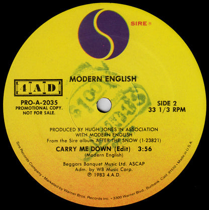 Modern English : Someone's Calling / Carry Me Down (12", Promo)