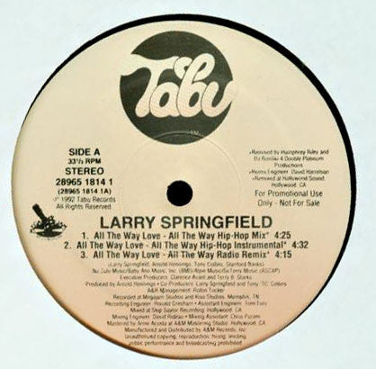 Larry Springfield : All The Way Love (12", Promo)