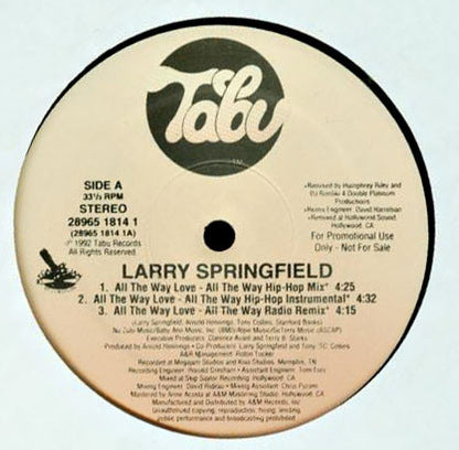 Larry Springfield : All The Way Love (12", Promo)