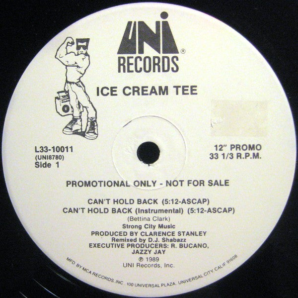 Ice Cream Tee : Can't Hold Back (12", Promo)