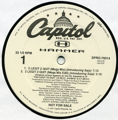Hammer* : 2 Legit 2 Quit (Mega Mix) (12", Promo)