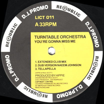 Turntable Orchestra / Kym Mazelle : You're Gonna Miss Me / I'm A Lover (12", Promo)