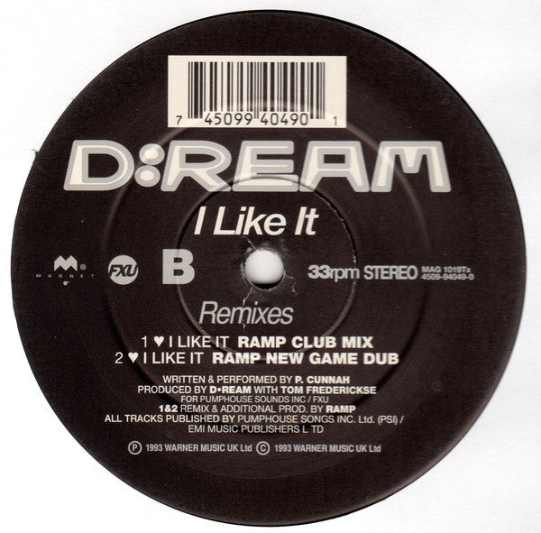 D:Ream : I Like It (Remixes) (12", Single, 2/2)