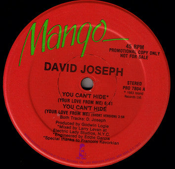 David Joseph : You Can't Hide (Your Love From Me) (12", Promo)