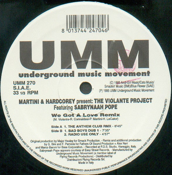 Martini & Hardcorey Presents The Violante Project Featuring Sabrynaah Pope : We Got A Love Remix (12")