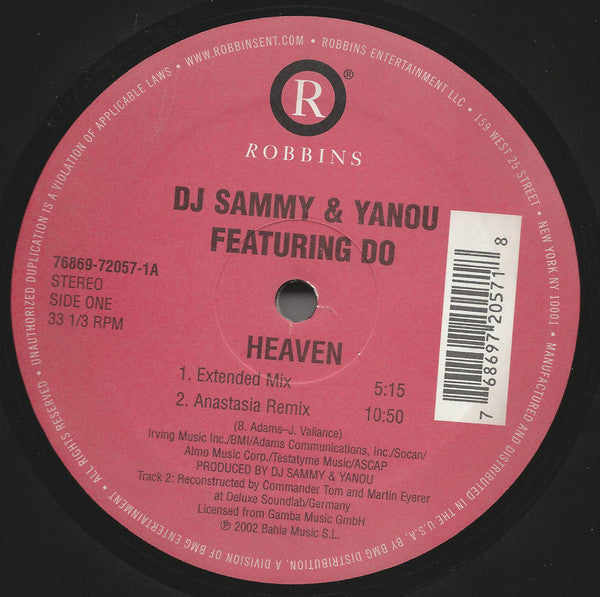 DJ Sammy & Yanou Featuring Do : Heaven (12")