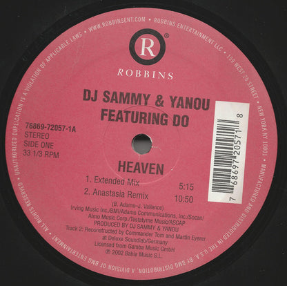 DJ Sammy & Yanou Featuring Do : Heaven (12")