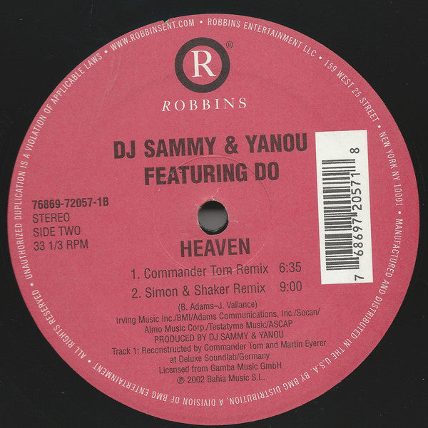 DJ Sammy & Yanou Featuring Do : Heaven (12")