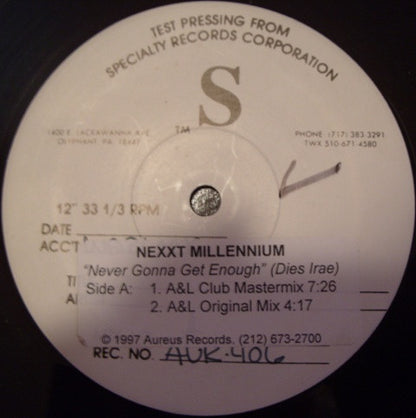 Nexxt Millennium : Never Gonna Get Enough (Dies Irae) (12", TP)