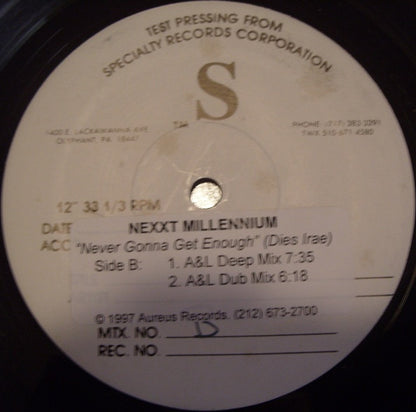 Nexxt Millennium : Never Gonna Get Enough (Dies Irae) (12", TP)
