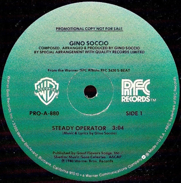 Gino Soccio : Steady Operator (12", Promo)