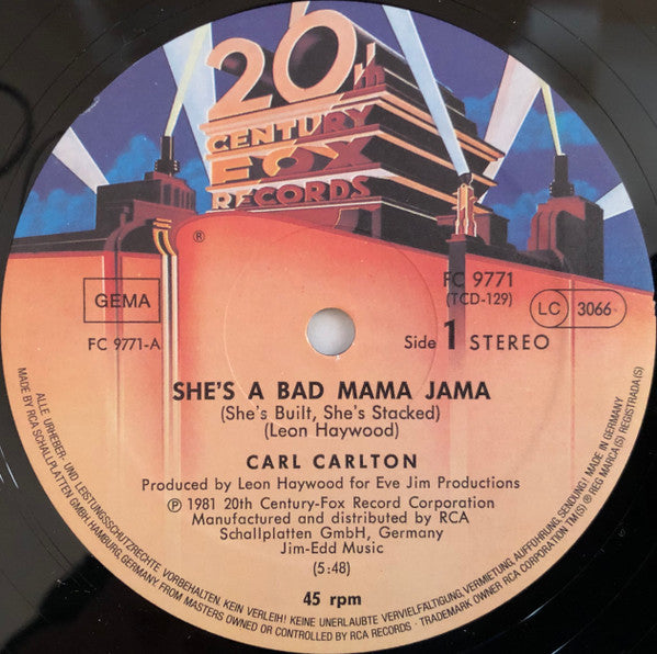 Carl Carlton : She's A Bad Mama Jama (She's Built, She's Stacked) (12", Maxi)