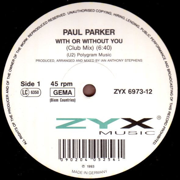 Paul Parker : With Or Without You (12")