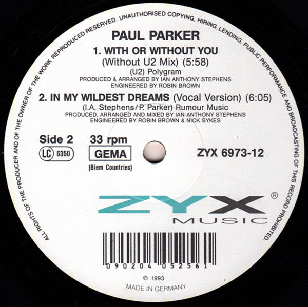 Paul Parker : With Or Without You (12")