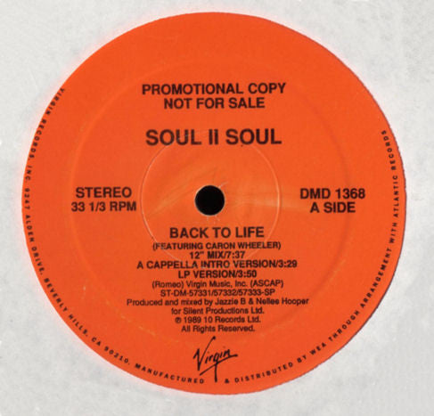 Soul II Soul : Back To Life (12", Single, Promo)