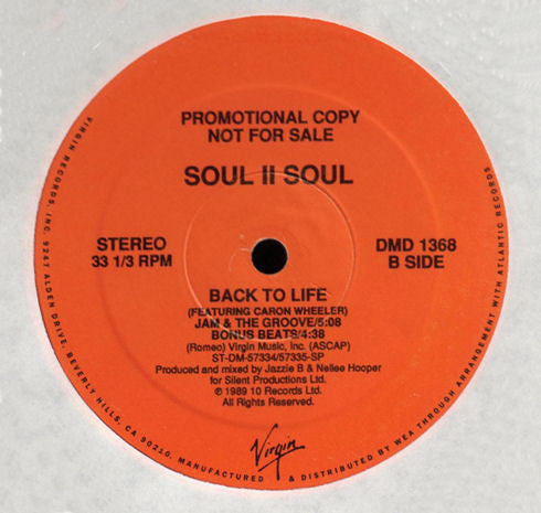 Soul II Soul : Back To Life (12", Single, Promo)