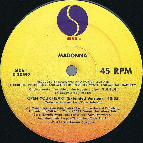 Madonna : Open Your Heart/White Heat (12", Maxi)