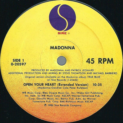 Madonna : Open Your Heart/White Heat (12", Maxi)