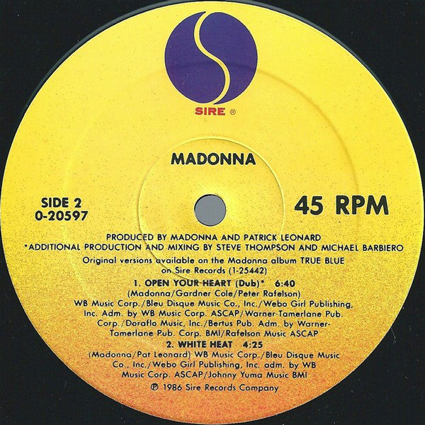 Madonna : Open Your Heart/White Heat (12", Maxi)