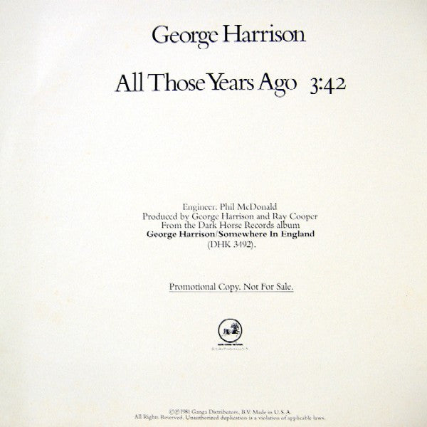 George Harrison : All Those Years Ago (12", Promo, All)