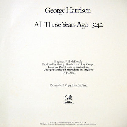 George Harrison : All Those Years Ago (12", Promo, All)