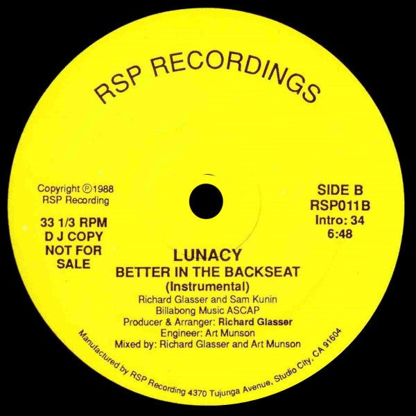 Lunacy (3) : Better In The Backseat (12", Promo)
