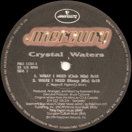 Crystal Waters : What I Need (12", Promo)