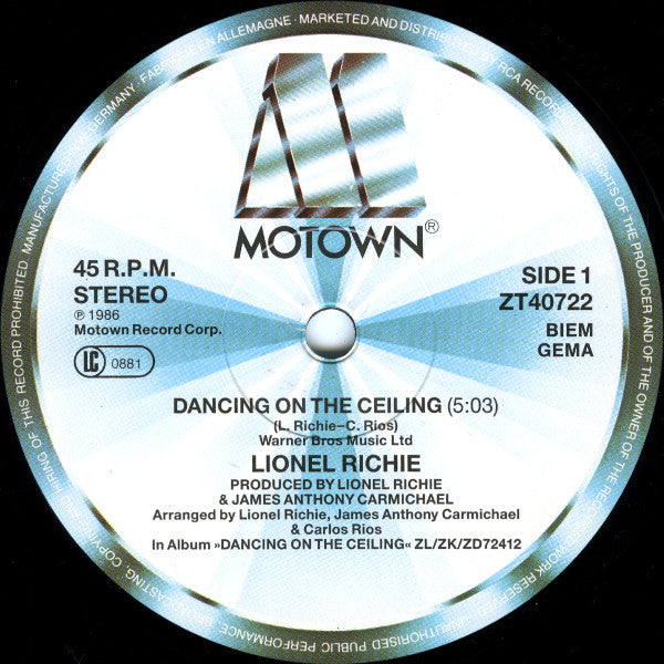 Lionel Richie : Dancing On The Ceiling (12", Maxi, Unb)