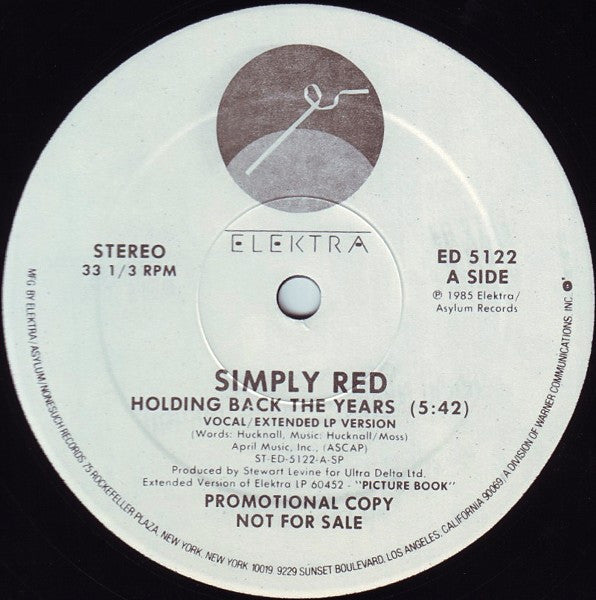 Simply Red : Holding Back The Years (12", Promo)