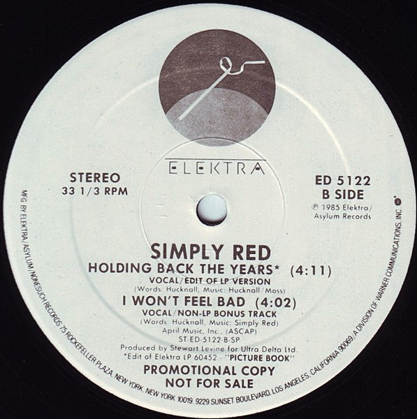 Simply Red : Holding Back The Years (12", Promo)