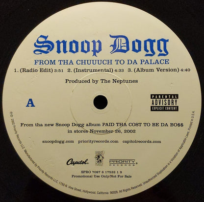 Snoop Dogg : From Tha Chuuuch To Da Palace (12", Promo)
