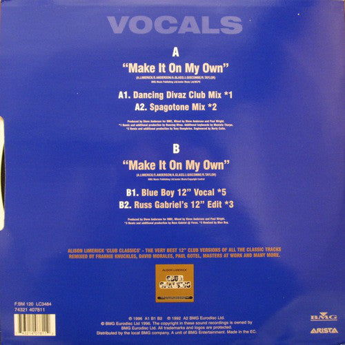 Alison Limerick : Make It On My Own (Vocals) (12", #1 )