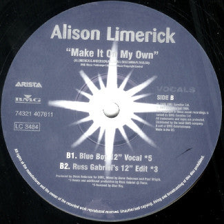 Alison Limerick : Make It On My Own (Vocals) (12", #1 )