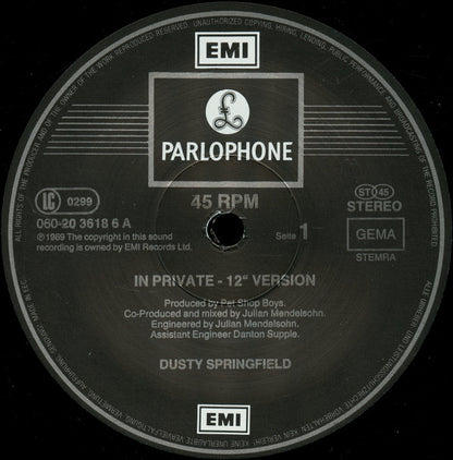 Dusty Springfield : In Private (12", Maxi)
