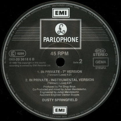 Dusty Springfield : In Private (12", Maxi)