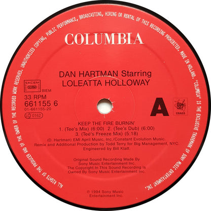 Dan Hartman Starring Loleatta Holloway : Keep The Fire Burnin' (12")