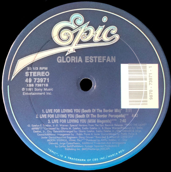 Gloria Estefan : Live For Loving You (12", Single)